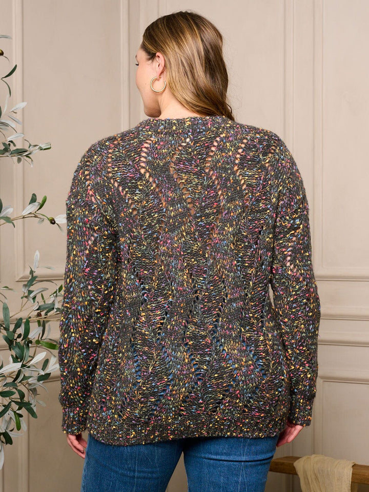 PLUS SIZE LONG SLEEVE V-NECK PULLOVER MULTI COLORS SWEATER