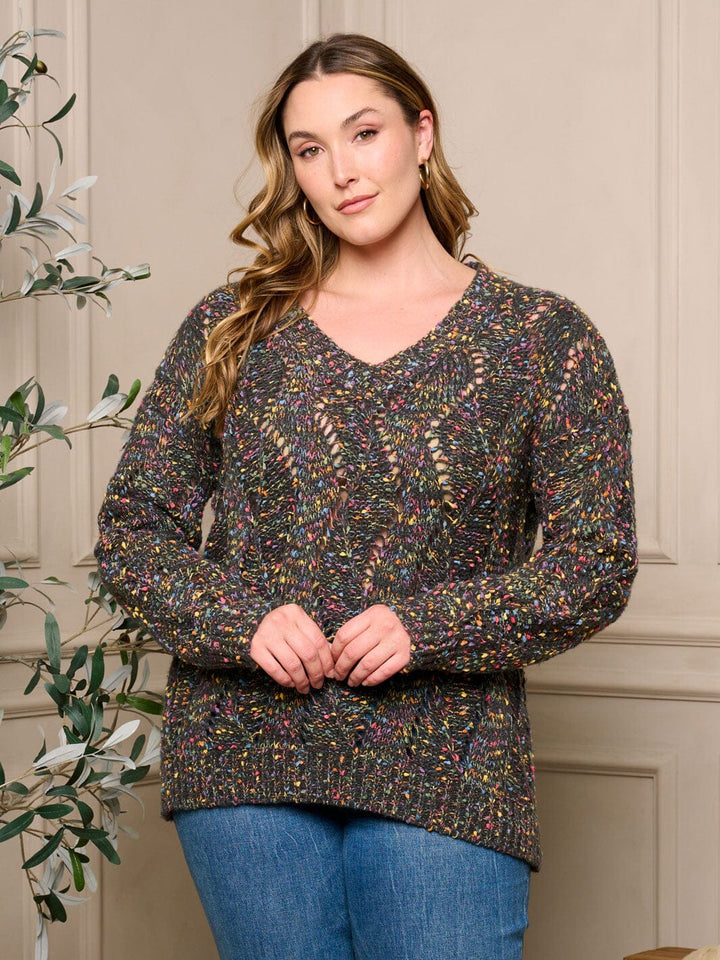 PLUS SIZE LONG SLEEVE V-NECK PULLOVER MULTI COLORS SWEATER