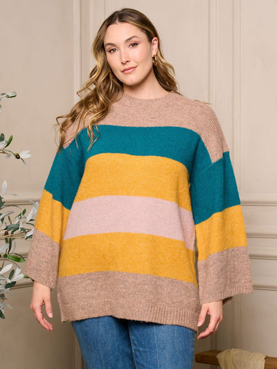 PLUS SIZE LONG SLEEVE PULLOVER MULTI COLORS SWEATER
