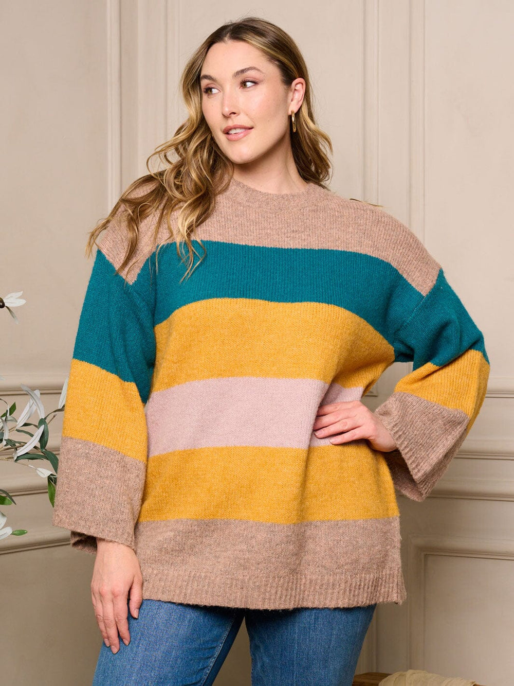 PLUS SIZE LONG SLEEVE PULLOVER MULTI COLORS SWEATER