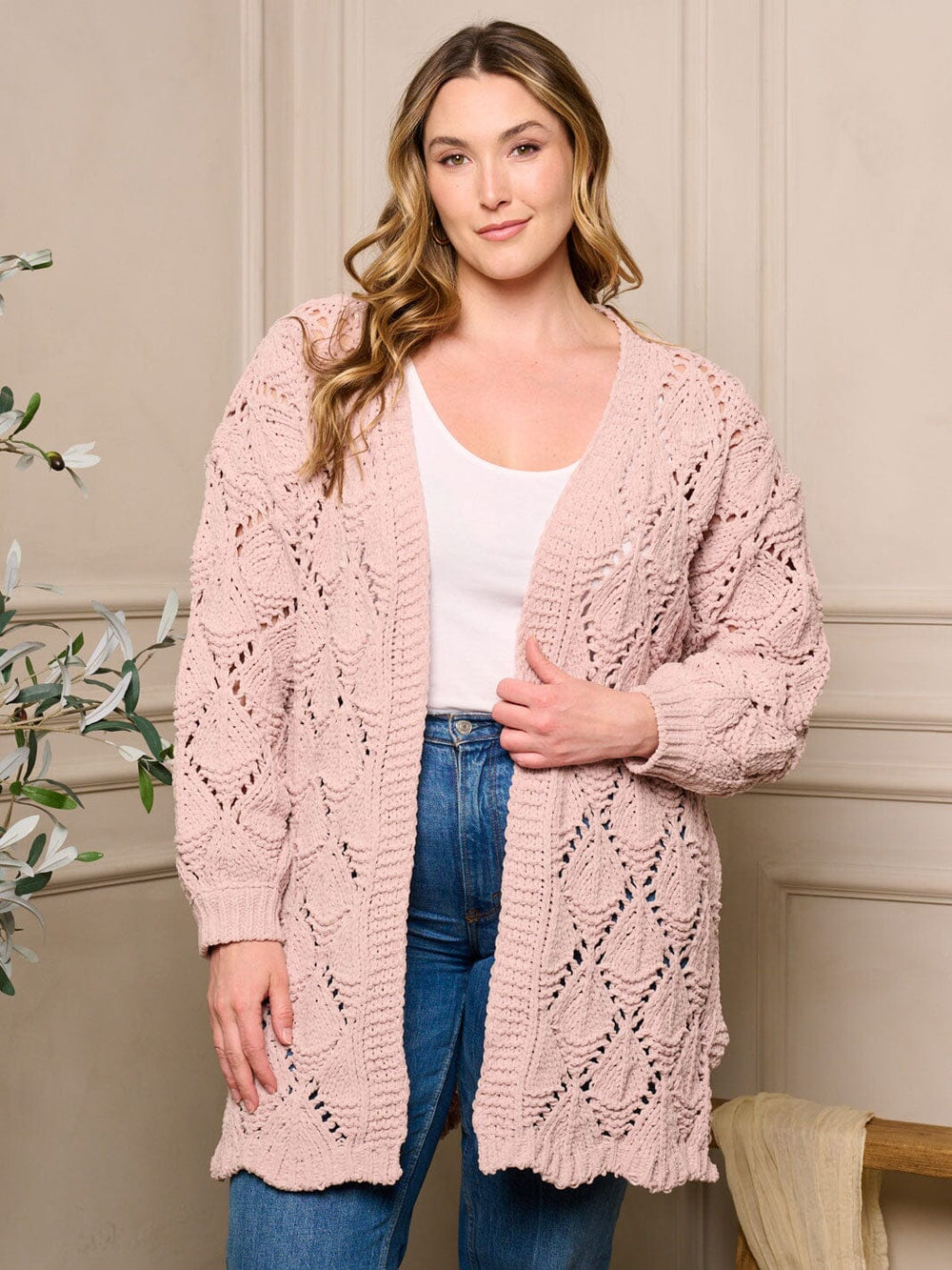 PLUS SIZE LONG SLEEVE OPEN FRONT KNIT CARDIGAN