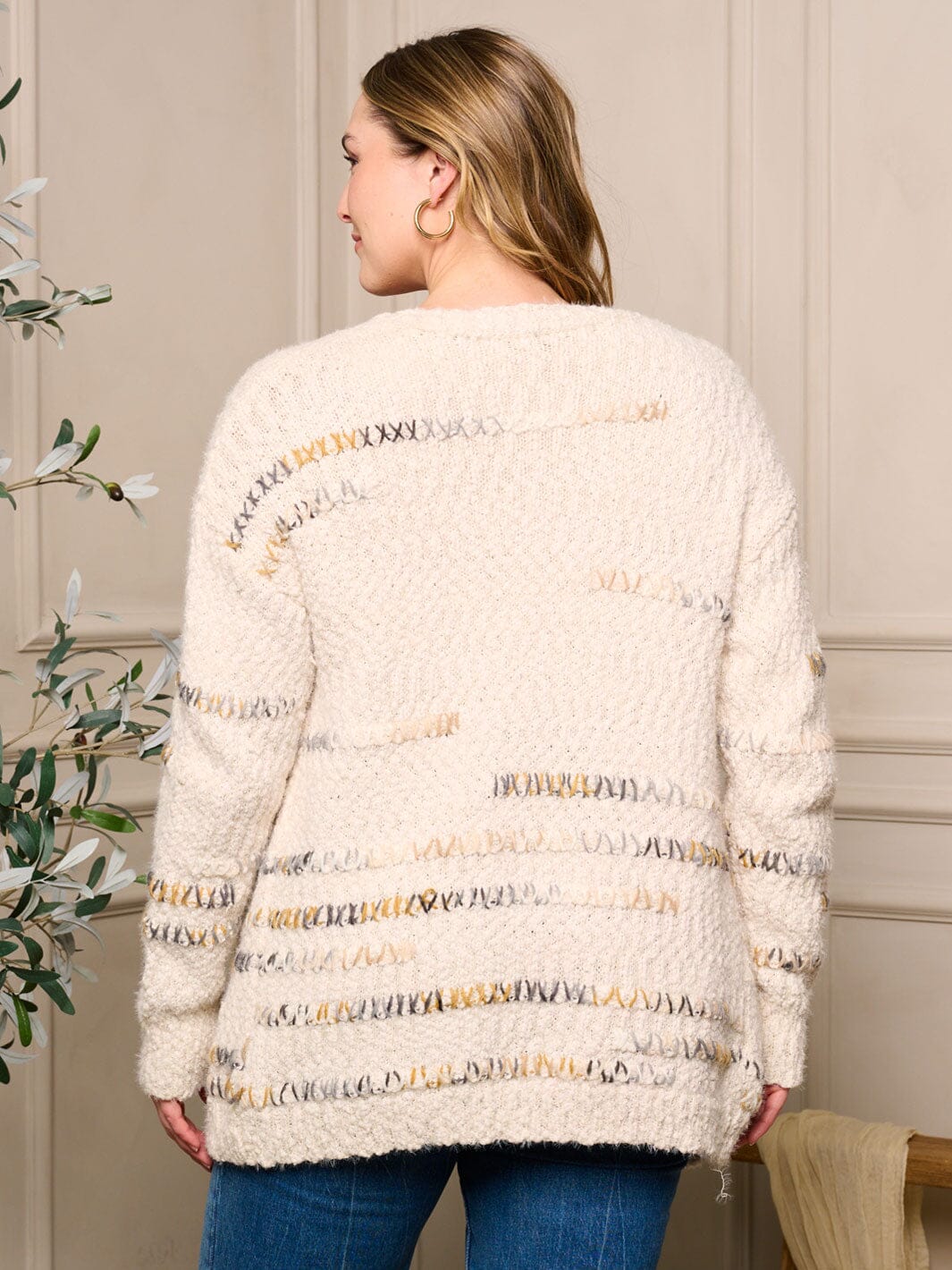 PLUS SIZE LONG SLEEVE OPEN FRONT POCKETS CARDIGAN