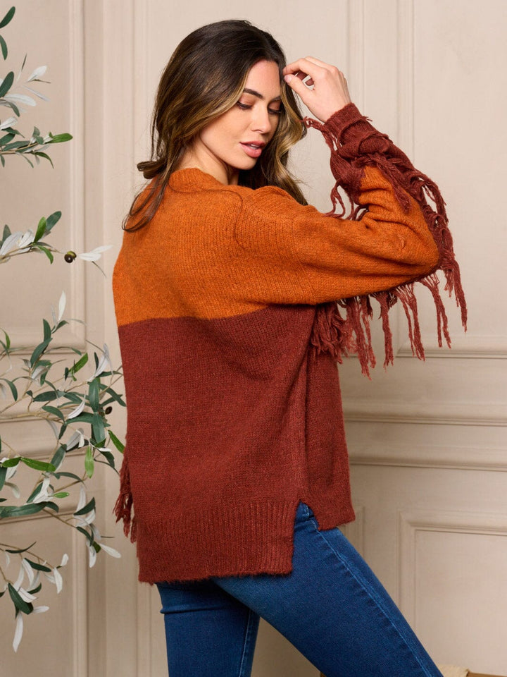 WOMENS LONG SLEEVE PULLOVER COLORBLOCK SWEATER