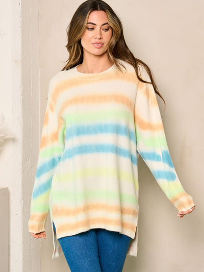WOMEN'S LONG SLEEVES MULTI COLOR STRIPES SWEATER