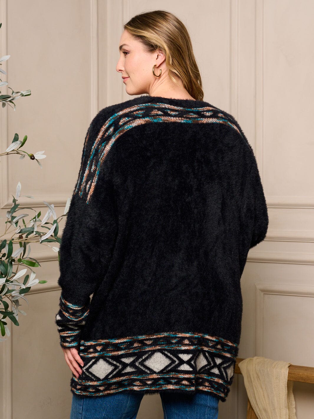 PLUS SIZE LONG SLEEVE OPEN FRONT MULTI CARDIGAN