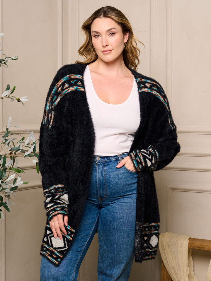 PLUS SIZE LONG SLEEVE OPEN FRONT MULTI CARDIGAN