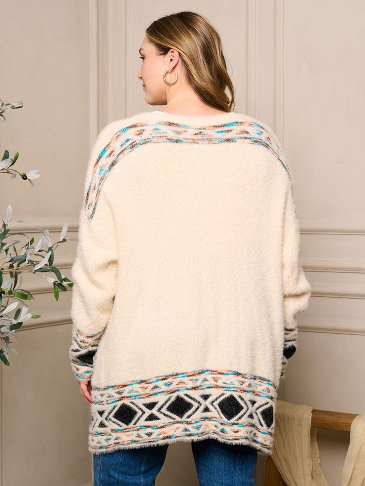 PLUS SIZE LONG SLEEVE OPEN FRONT MULTI CARDIGAN