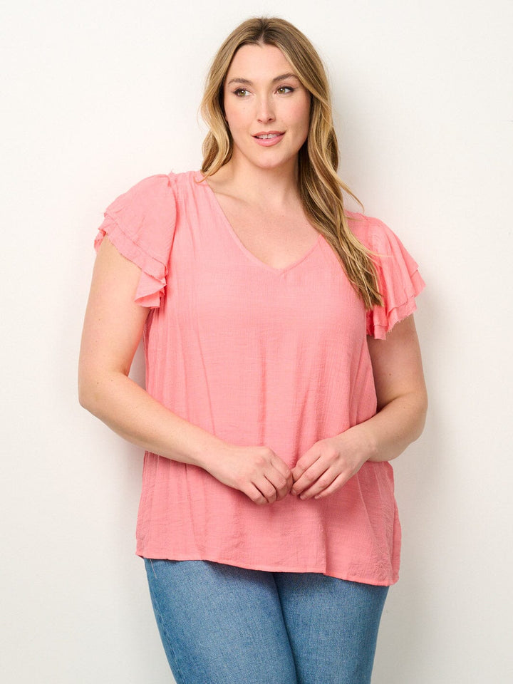 PLUS SIZE SHORT SLEEVE V-NECK TUNIC BLOUSE TOP