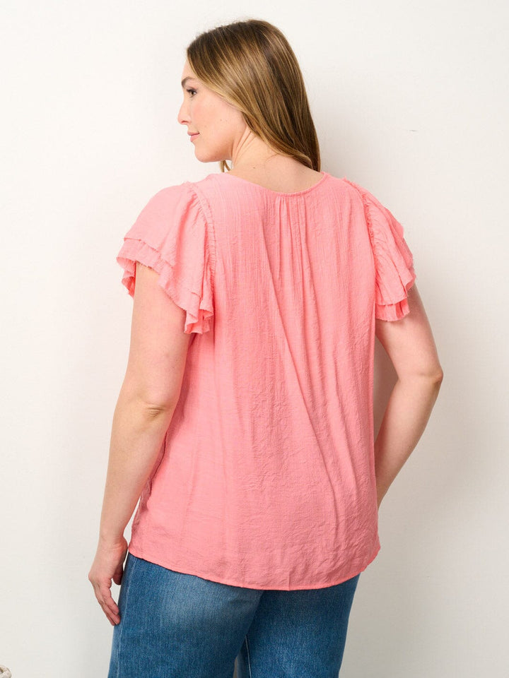 PLUS SIZE SHORT SLEEVE V-NECK TUNIC BLOUSE TOP