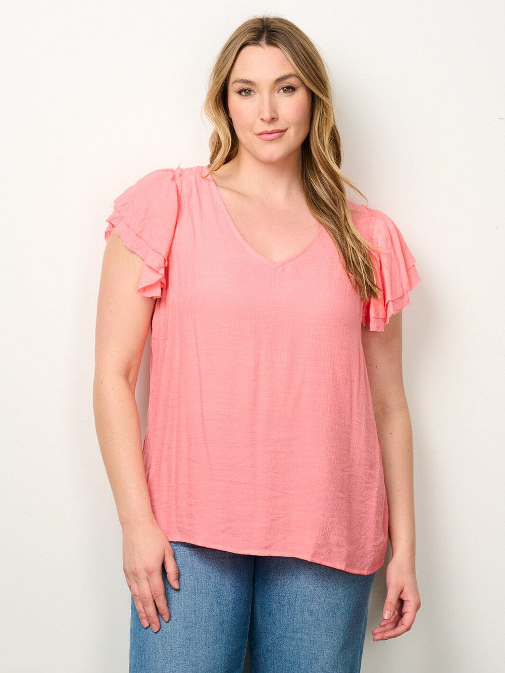 PLUS SIZE SHORT SLEEVE V-NECK TUNIC BLOUSE TOP