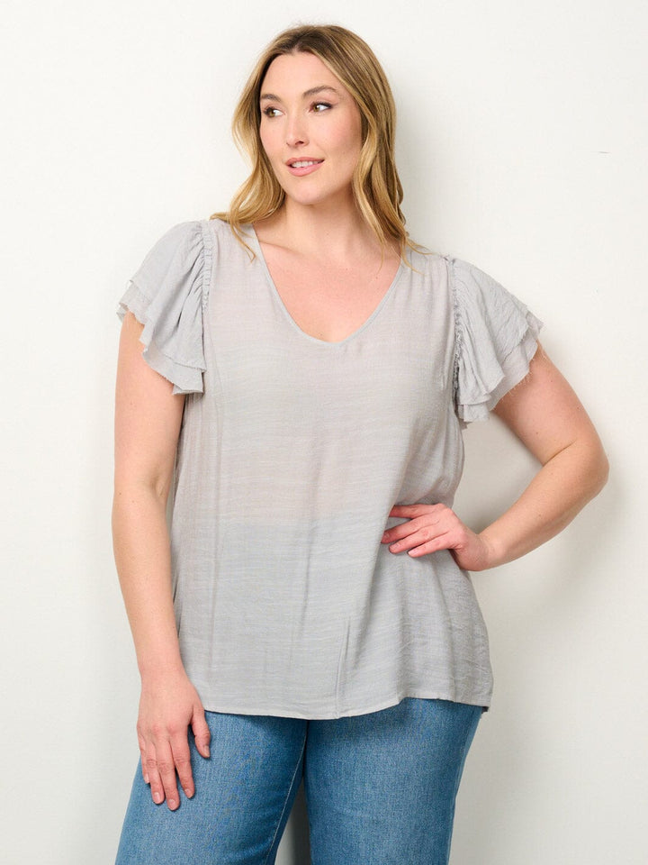 PLUS SIZE SHORT SLEEVE V-NECK TUNIC BLOUSE TOP