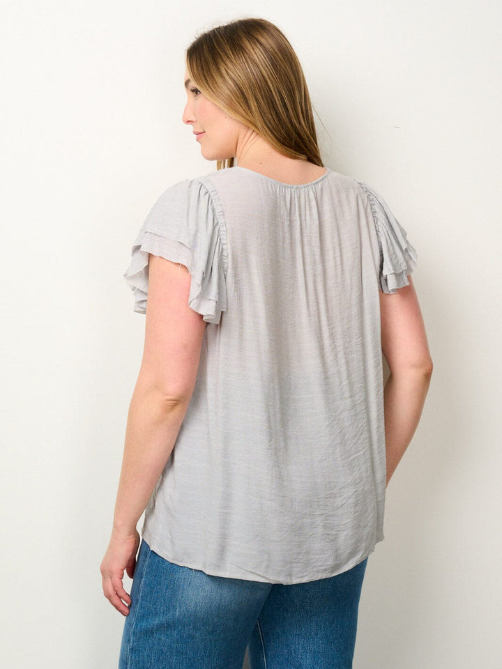 PLUS SIZE SHORT SLEEVE V-NECK TUNIC BLOUSE TOP