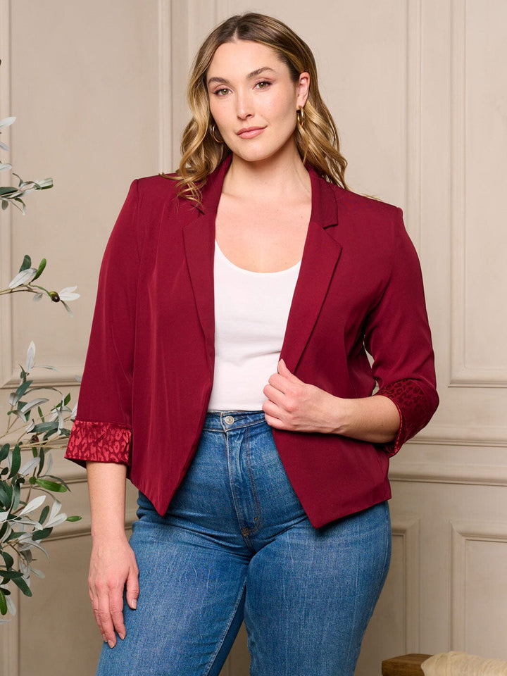 PLUS SIZE 3/4 SLEEVE OPEN FRONT BLAZER