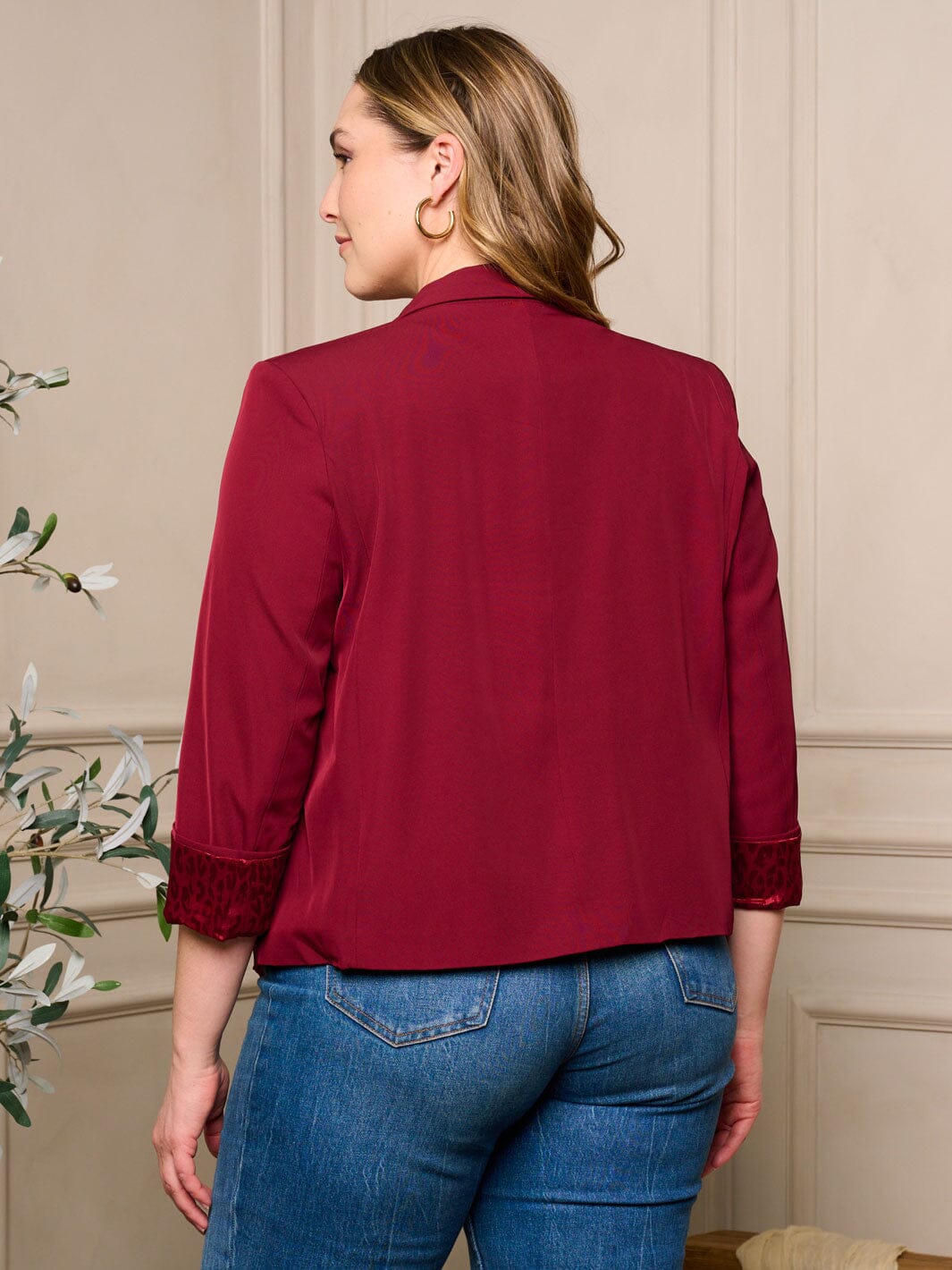 PLUS SIZE 3/4 SLEEVE OPEN FRONT BLAZER