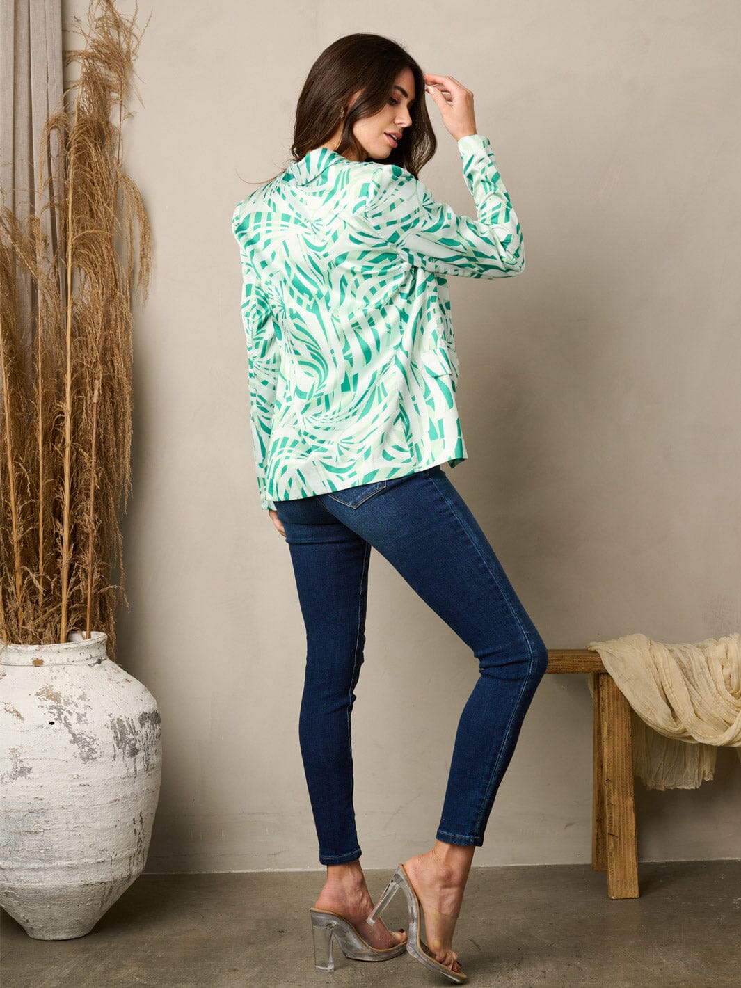 WOMEN'S LONG SLEEVE PRINTED SILK BLAZER