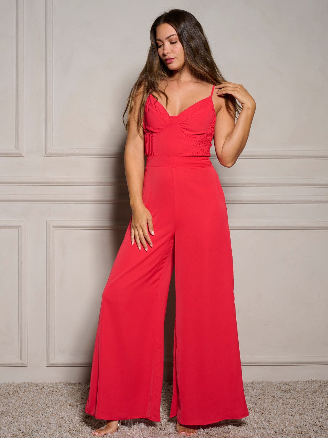 WOMEN'S SLEEVELESS V-NECK WIDE LEG JUMPSUIT