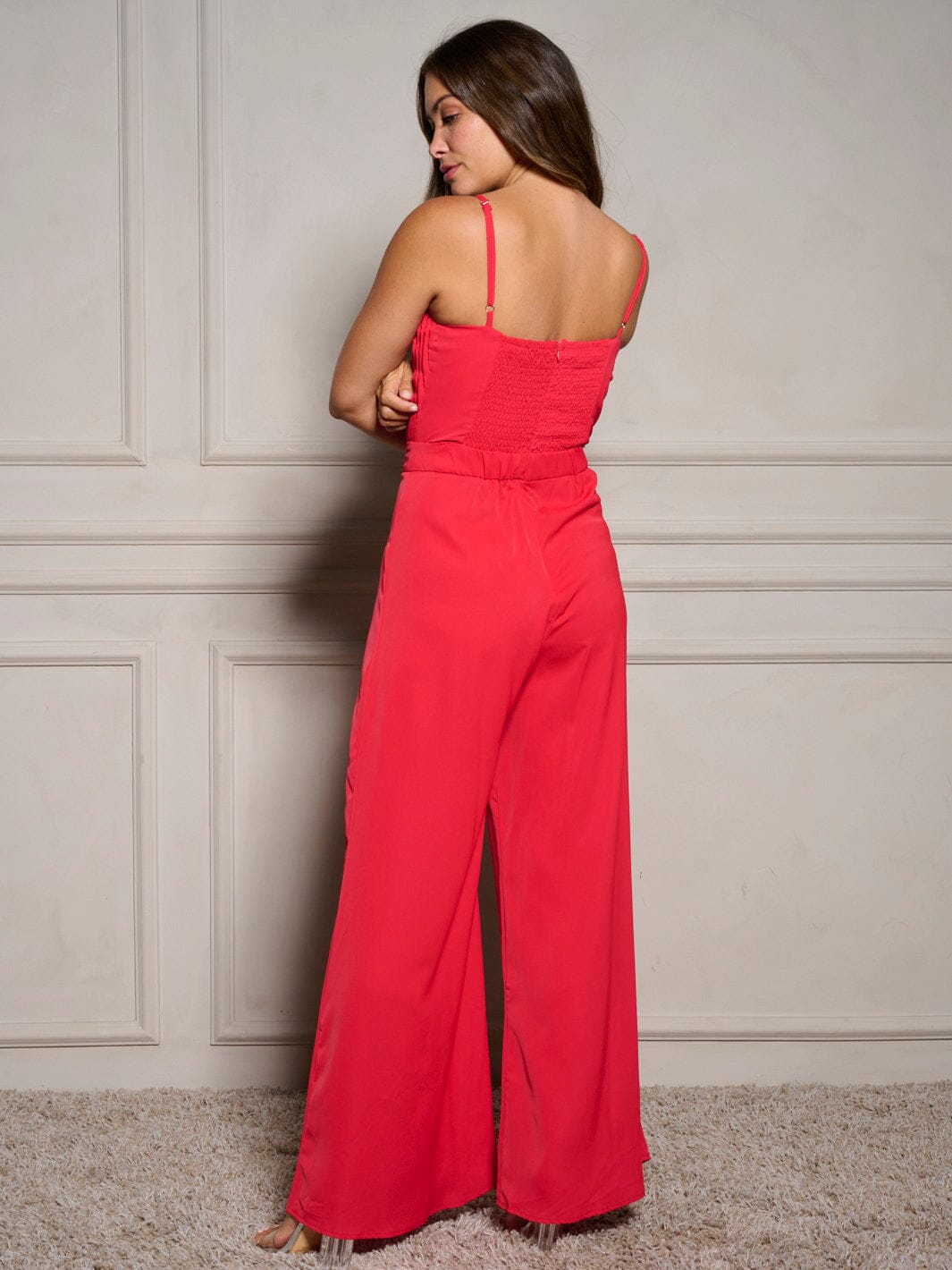 WOMEN'S SLEEVELESS V-NECK WIDE LEG JUMPSUIT