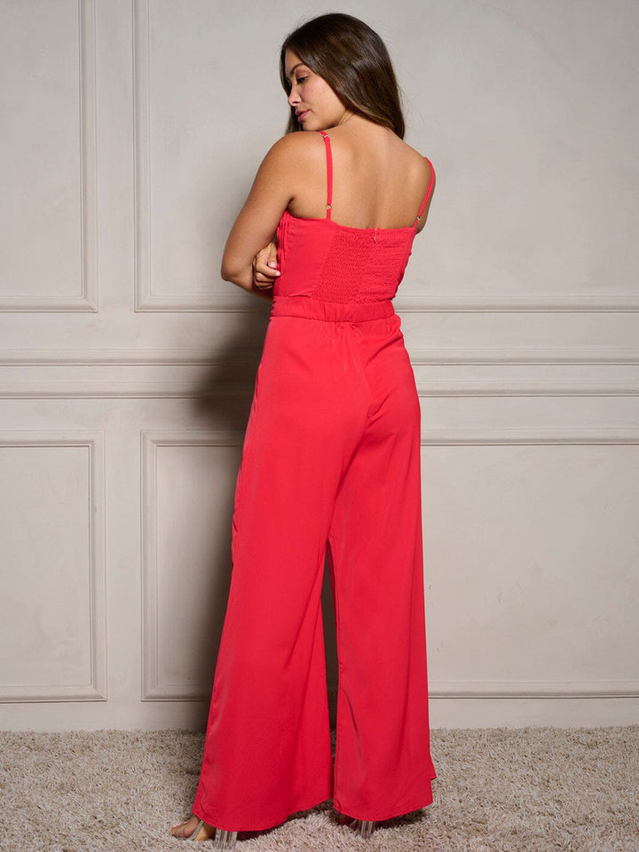 WOMEN'S SLEEVELESS V-NECK WIDE LEG JUMPSUIT