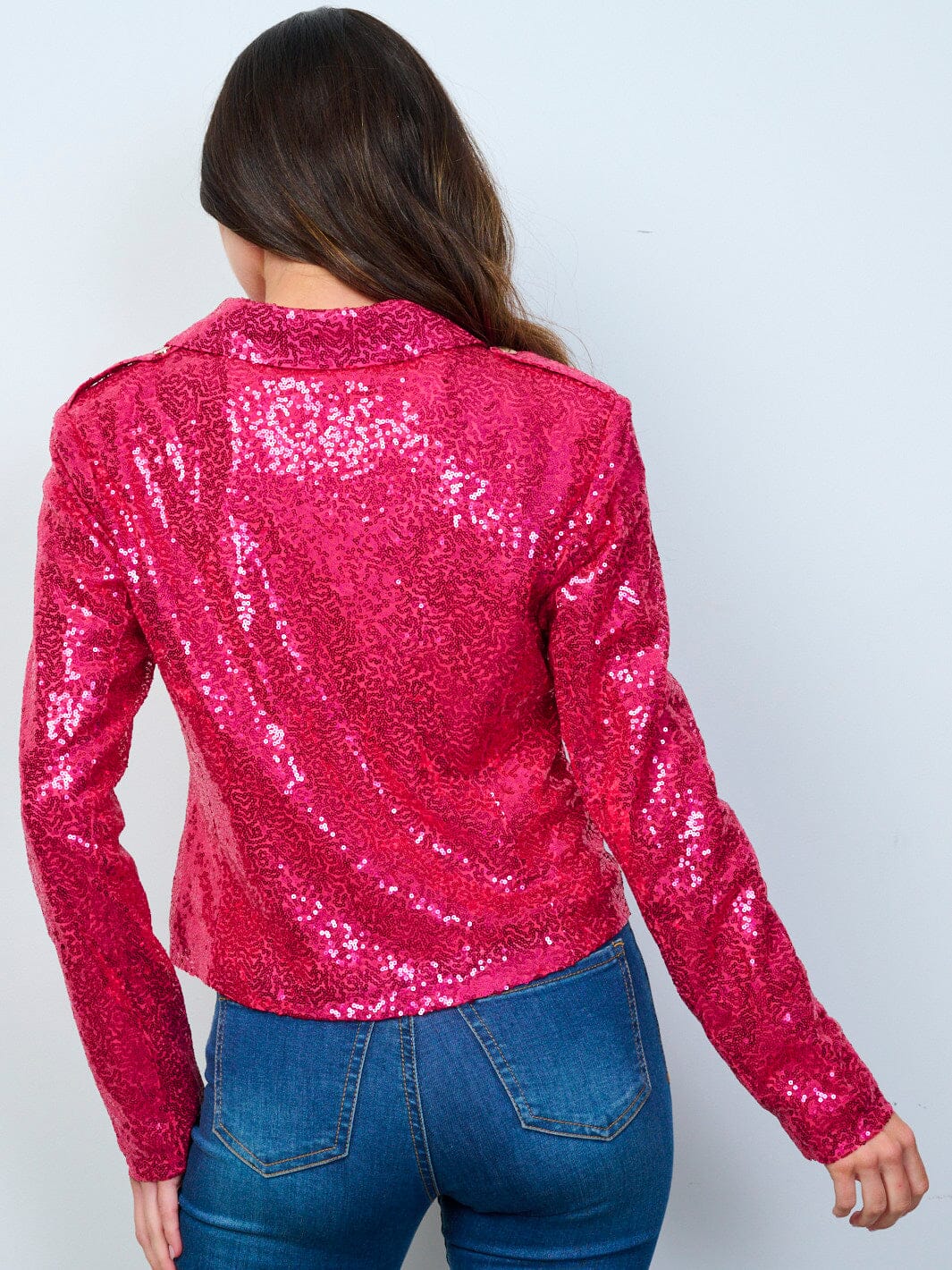 WOMEN'S LONG SLEEVE ZIP UP SEQUINS BLAZER