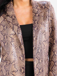 WOMEN'S LONG SLEEVE OPEN FRONT POCKETS SNAKE PRINT BLAZER