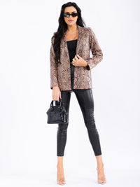 WOMEN'S LONG SLEEVE OPEN FRONT POCKETS SNAKE PRINT BLAZER