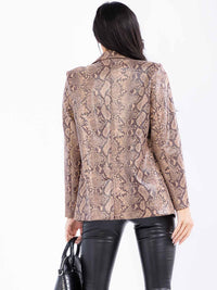 WOMEN'S LONG SLEEVE OPEN FRONT POCKETS SNAKE PRINT BLAZER