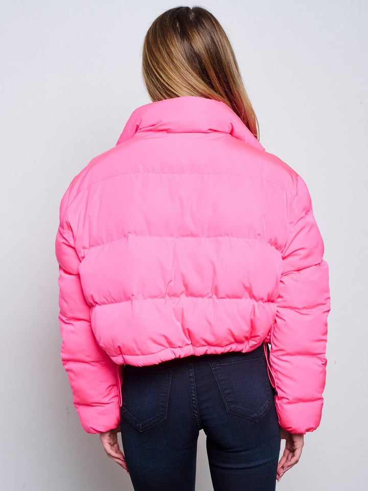 WOMEN'S LONG SLEEVE BUTTON CLOSURE ZIP UP PUFFER JACKET