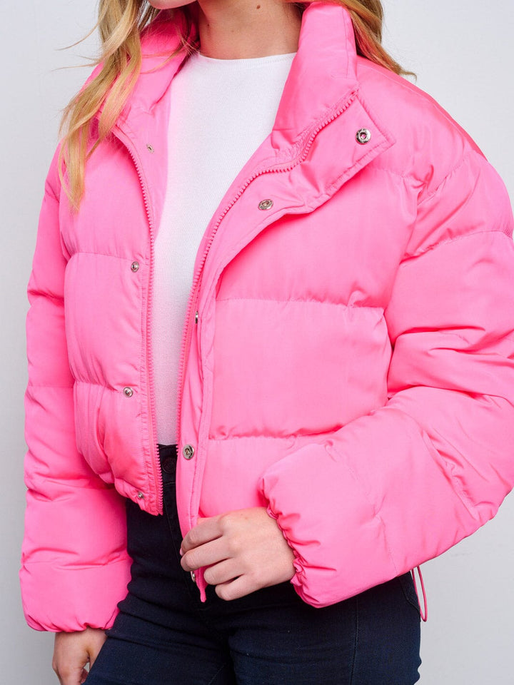 WOMEN'S LONG SLEEVE BUTTON CLOSURE ZIP UP PUFFER JACKET