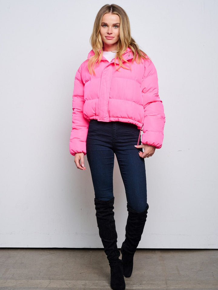 WOMEN'S LONG SLEEVE BUTTON CLOSURE ZIP UP PUFFER JACKET
