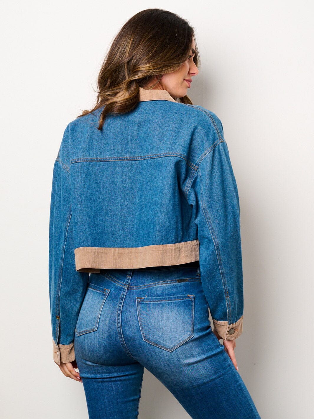 WOMEN'S LONG SLEEVE POCKETS BUTTON CLOSURE DENIM CORDUROY JACKET