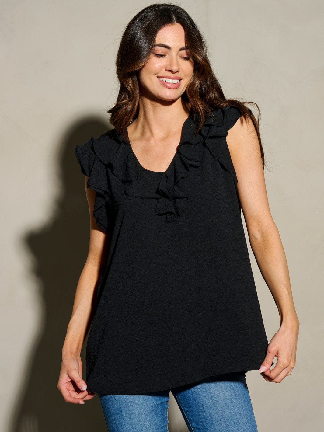 WOMEN'S RUFFLE SLEEVES V-NECK TUNIC BLOUSE TOP