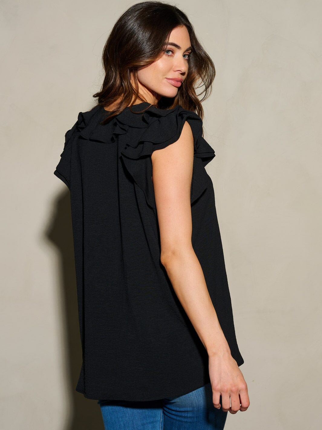 WOMEN'S RUFFLE SLEEVES V-NECK TUNIC BLOUSE TOP
