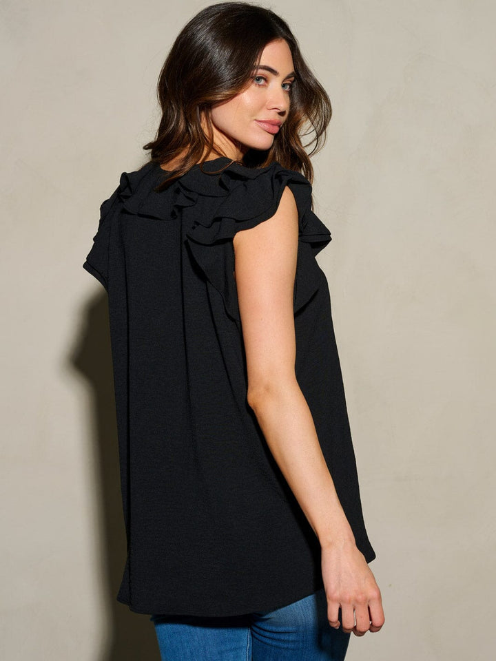WOMEN'S RUFFLE SLEEVES V-NECK TUNIC BLOUSE TOP