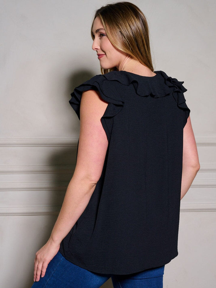 PLUS SIZE RUFFLE SLEEVES V-NECK TUNIC BLOUSE TOP