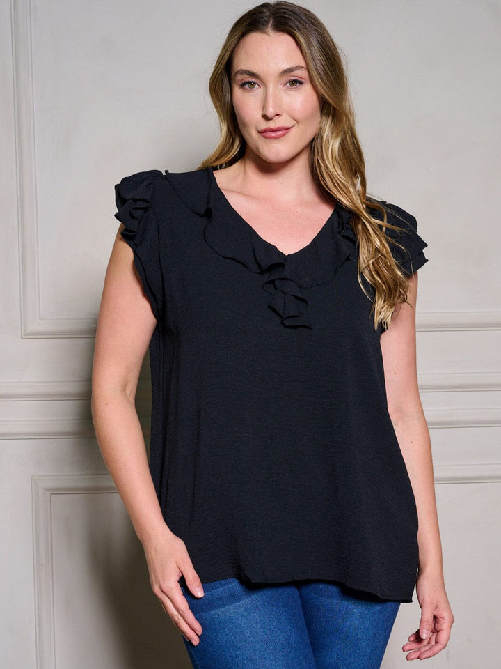 PLUS SIZE RUFFLE SLEEVES V-NECK TUNIC BLOUSE TOP