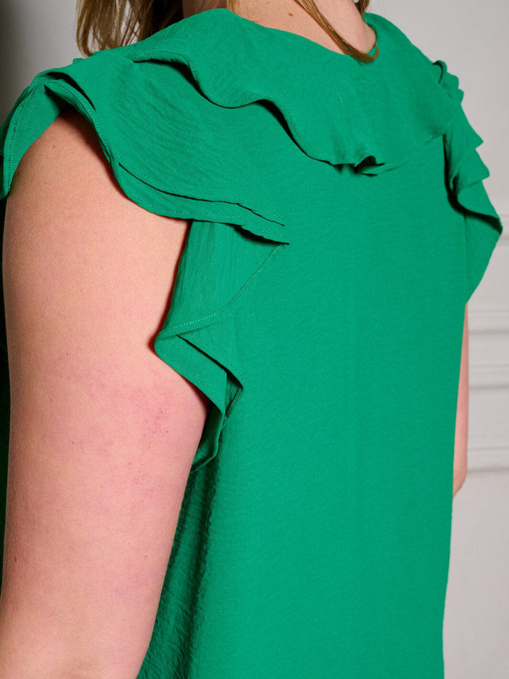 PLUS SIZE RUFFLE SLEEVES V-NECK TUNIC BLOUSE TOP