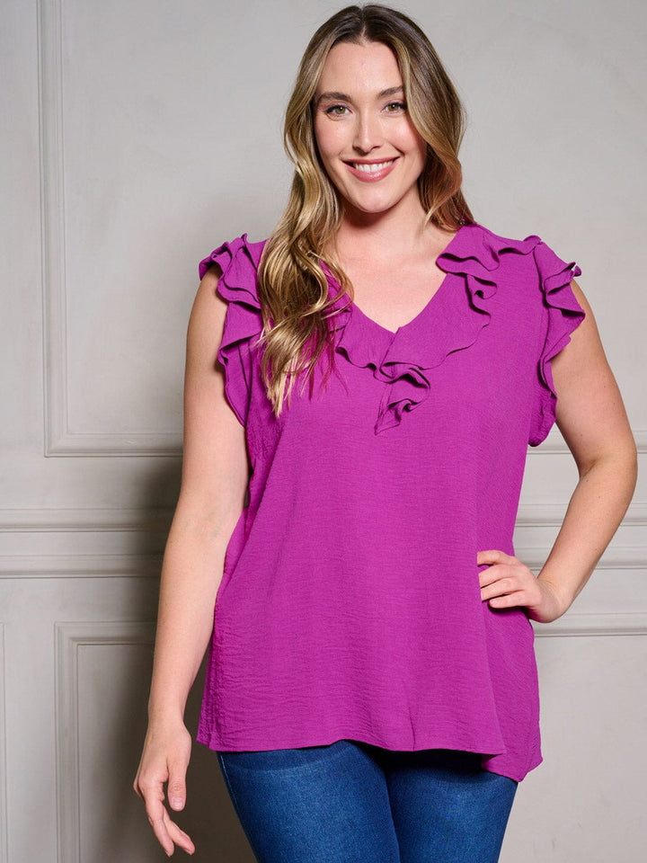 PLUS SIZE RUFFLE SLEEVES V-NECK TUNIC BLOUSE TOP