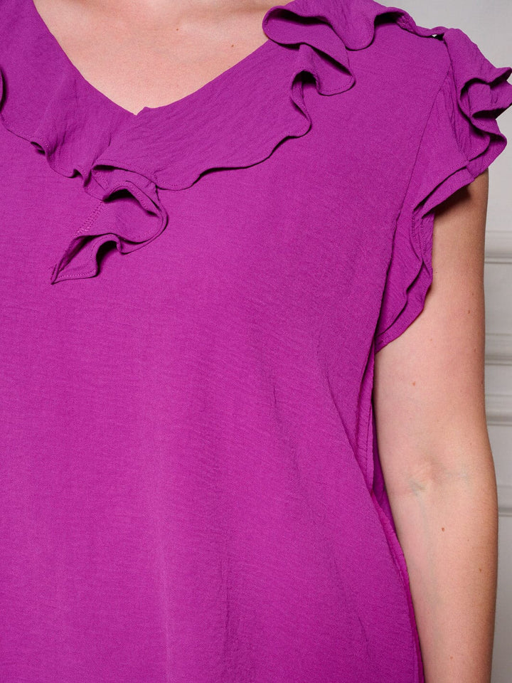 PLUS SIZE RUFFLE SLEEVES V-NECK TUNIC BLOUSE TOP