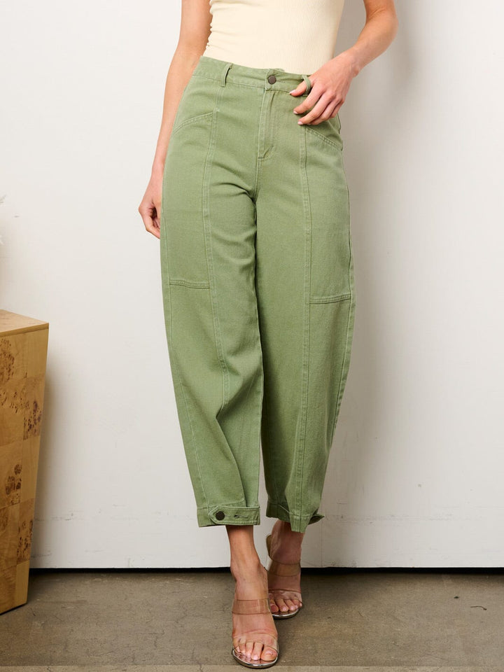 WOMEN'S BUTTON CLOSURE POCKETS DETAILED LEG DENIM PANTS