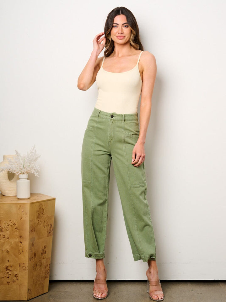 WOMEN'S BUTTON CLOSURE POCKETS DETAILED LEG DENIM PANTS