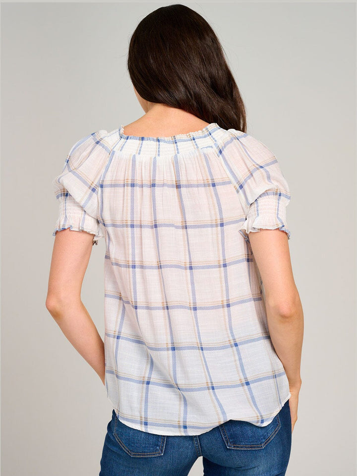 WOMEN'S SHORT PUFF SLEEVE PLAID BLOUSE