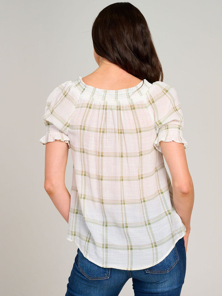 WOMEN'S SHORT PUFF SLEEVE PLAID BLOUSE