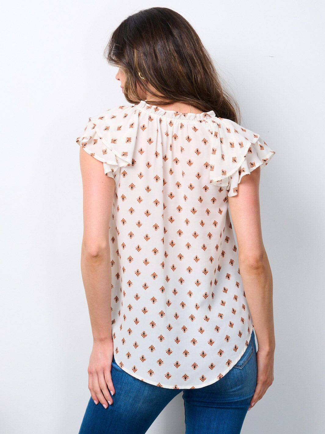 WOMEN'S SHORT SLEEVE V-NECK MULTI PRINT BLOUSE TOP