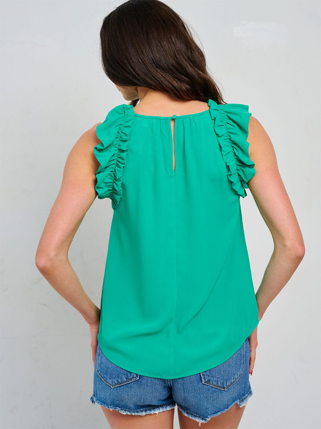 WOMEN'S RUFFLE SLEEVE NECK TRIM DETAILED BLOUSE