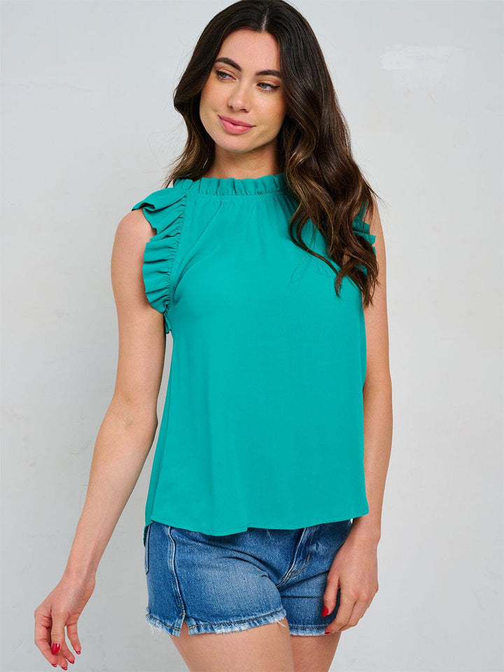 WOMEN'S RUFFLE SLEEVE NECK TRIM DETAILED BLOUSE