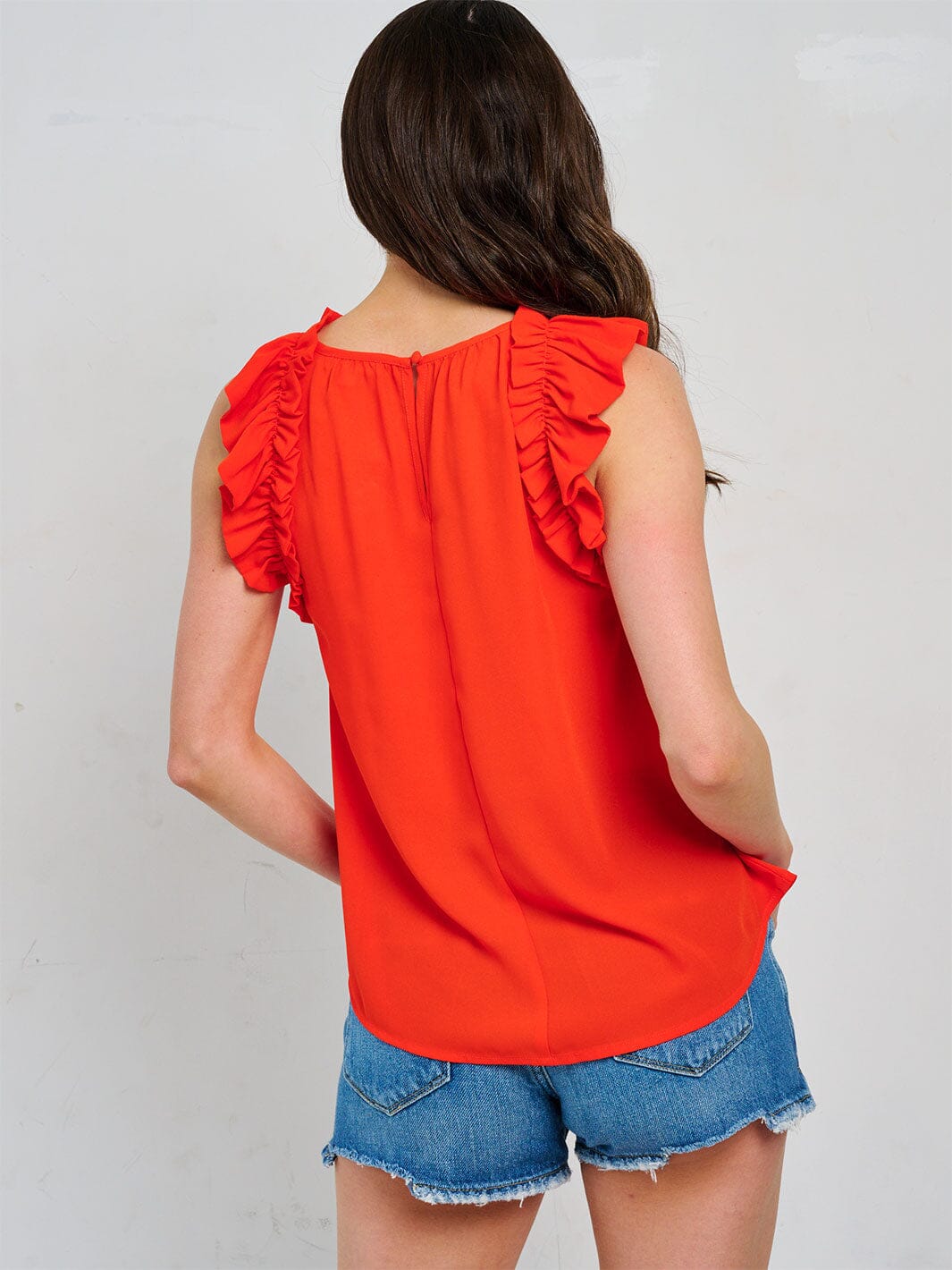 WOMEN'S RUFFLE SLEEVE NECK TRIM DETAILED BLOUSE