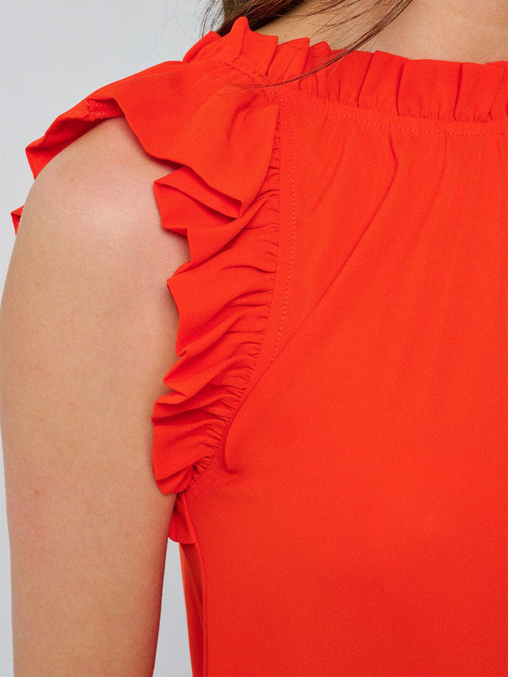 WOMEN'S RUFFLE SLEEVE NECK TRIM DETAILED BLOUSE