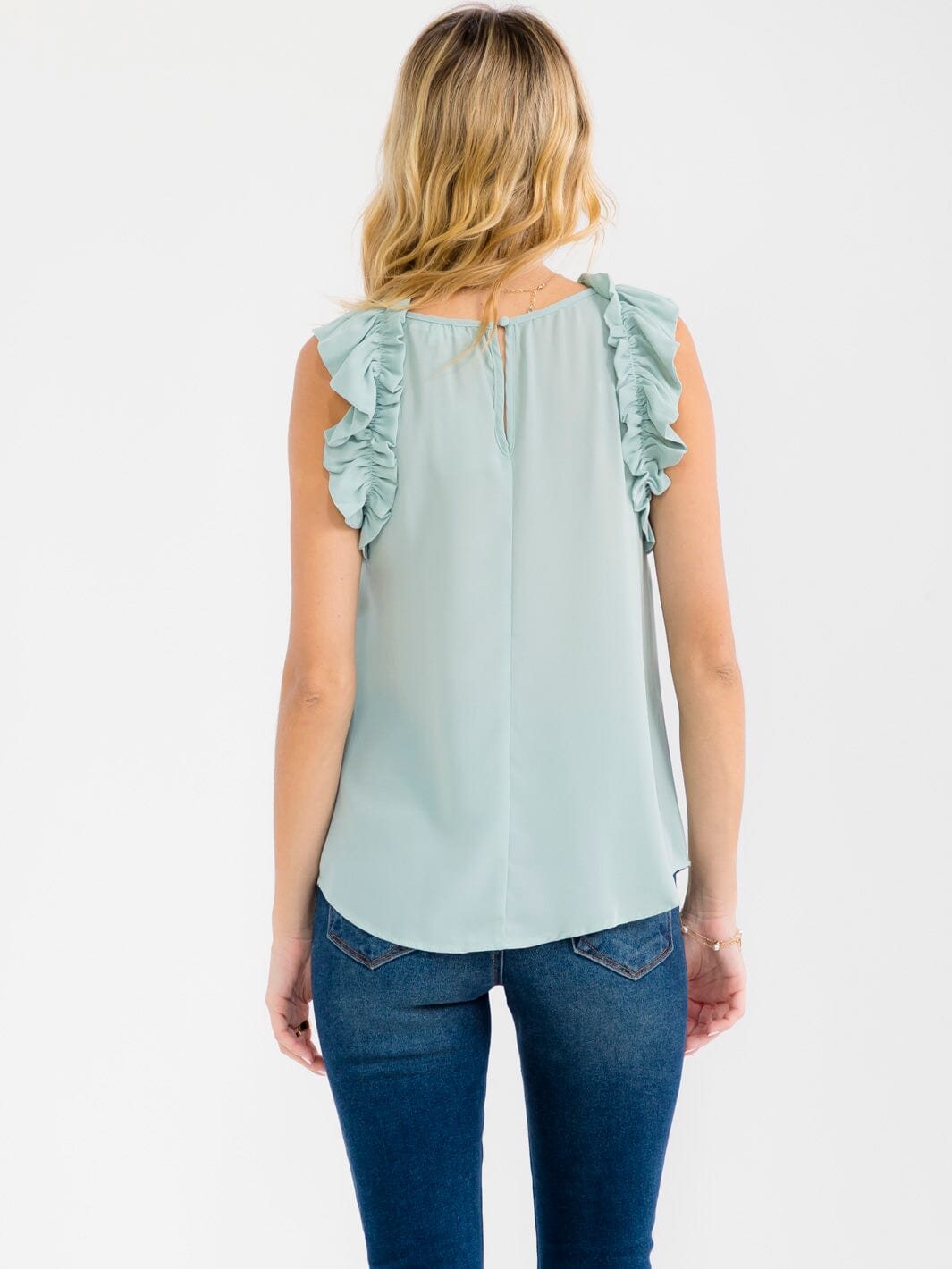 WOMEN'S RUFFLE SLEEVE NECK TRIM DETAILED BLOUSE
