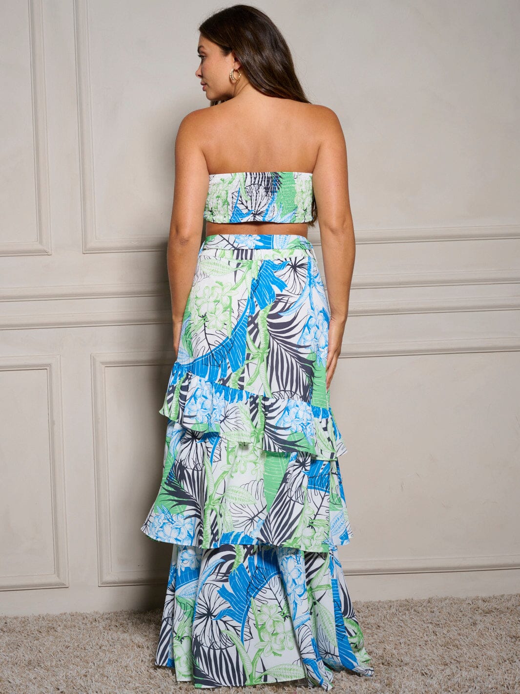 WOMEN'S SLEEVELESS CROP TOP & RUFFLE SKIRT FLORAL 2PC. SET