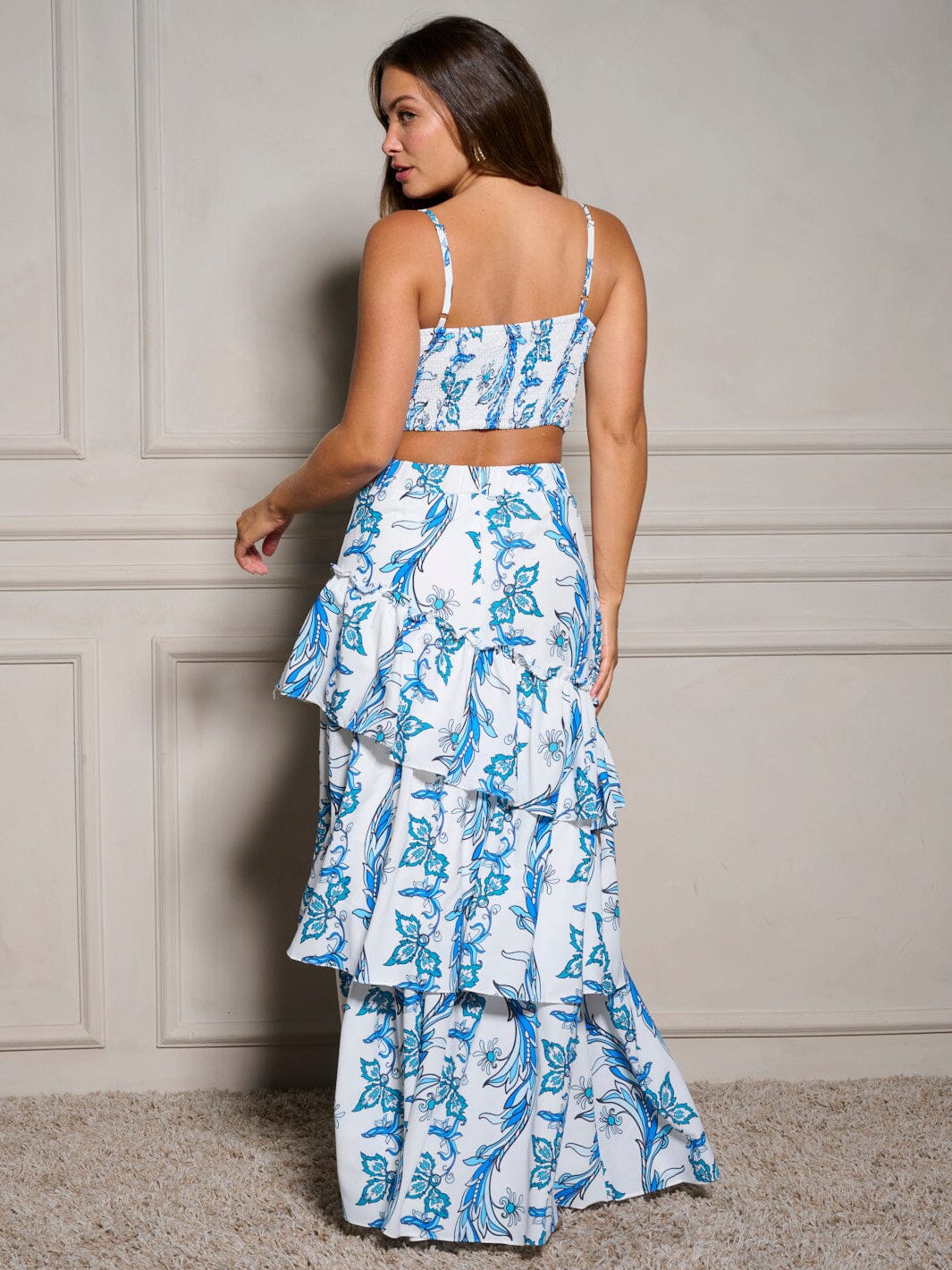 WOMEN'S SLEEVELESS CROP TOP & RUFFLE SKIRT FLORAL 2PC. SET